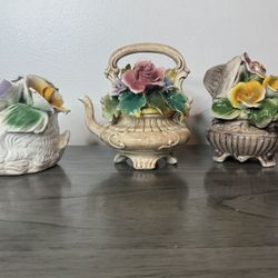3 Pieces Of Capodimonte Vintage Italian Decor Mid Century 