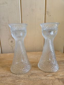 Pair of pressed glass candlestick holders