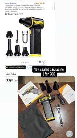 Compressed Air Duster, 110000RPM Ultra-Powerful Electric Air Duster, 3-Speed Cordless Turbo Air Blower, Rechargeable Dust Cleaner for Car Detailing, K