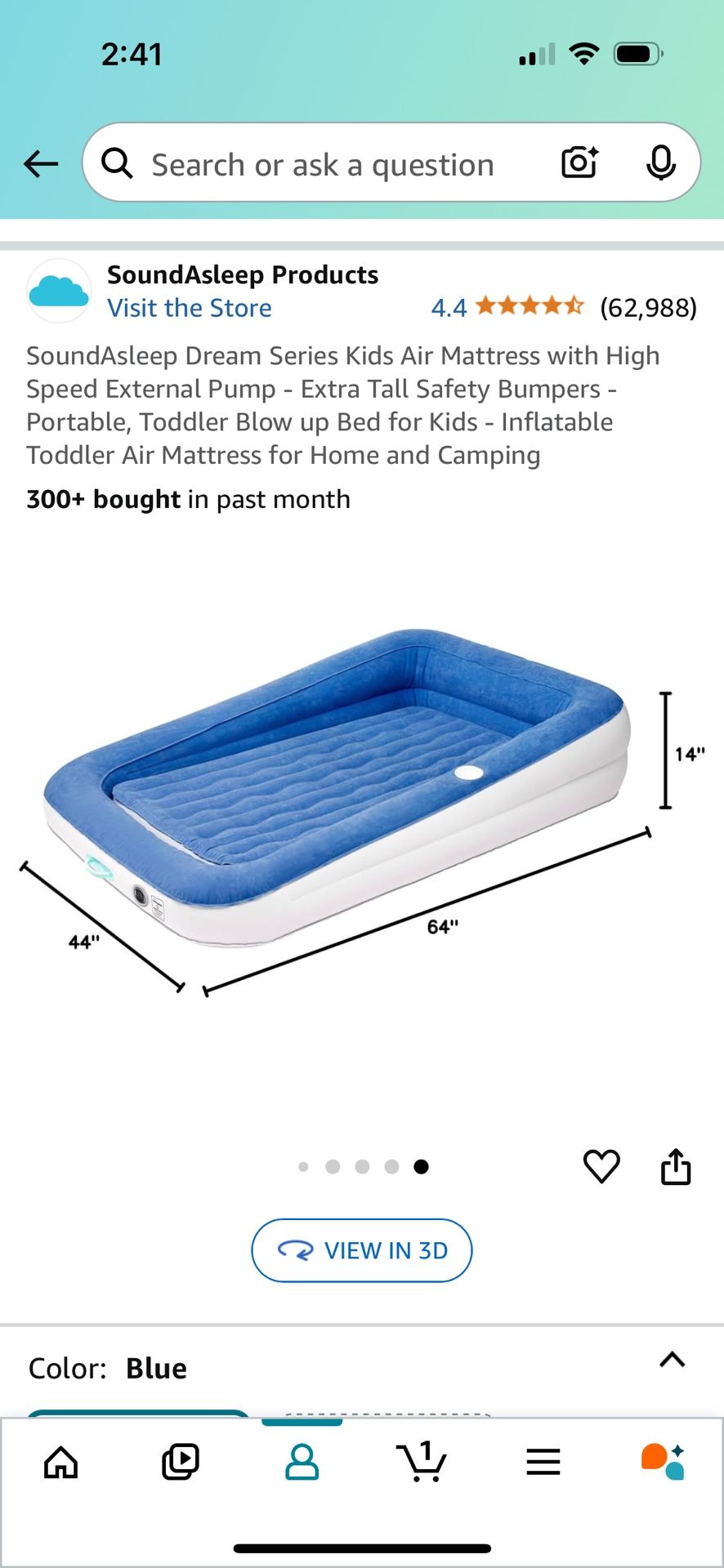 SoundAsleep Dream Series Kids Air Mattress with High Speed External Pump - Extra Tall Safety Bumpers - Portable,