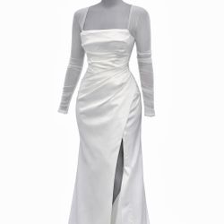 House Of CB London “Elise” White Satin Bridal Gown Size Large (preowned)