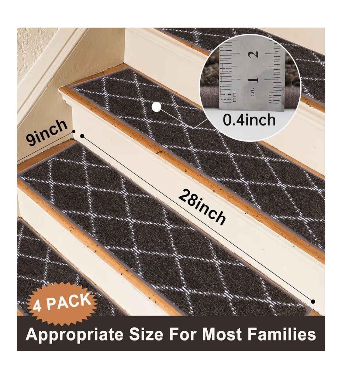 BEQHAUSE Stair Treads Non Slip Stair Runners for Wooden Steps Machine Washable Stair Rugs Soft Polyester Stair Runner Mats for Dogs Kids Brown Carpet