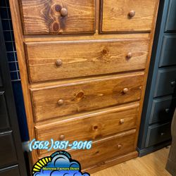 Tall Jumbo Oak Wood Six Drawer Dresser