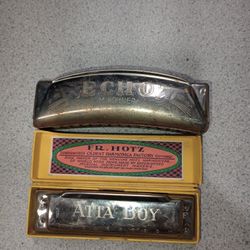 vintage antique atta boy hotz and echo hohner harmónica Germany German made