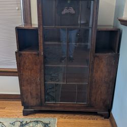 Vintage Wood Cabinet w/ Glass Door – Adjustable Shelves