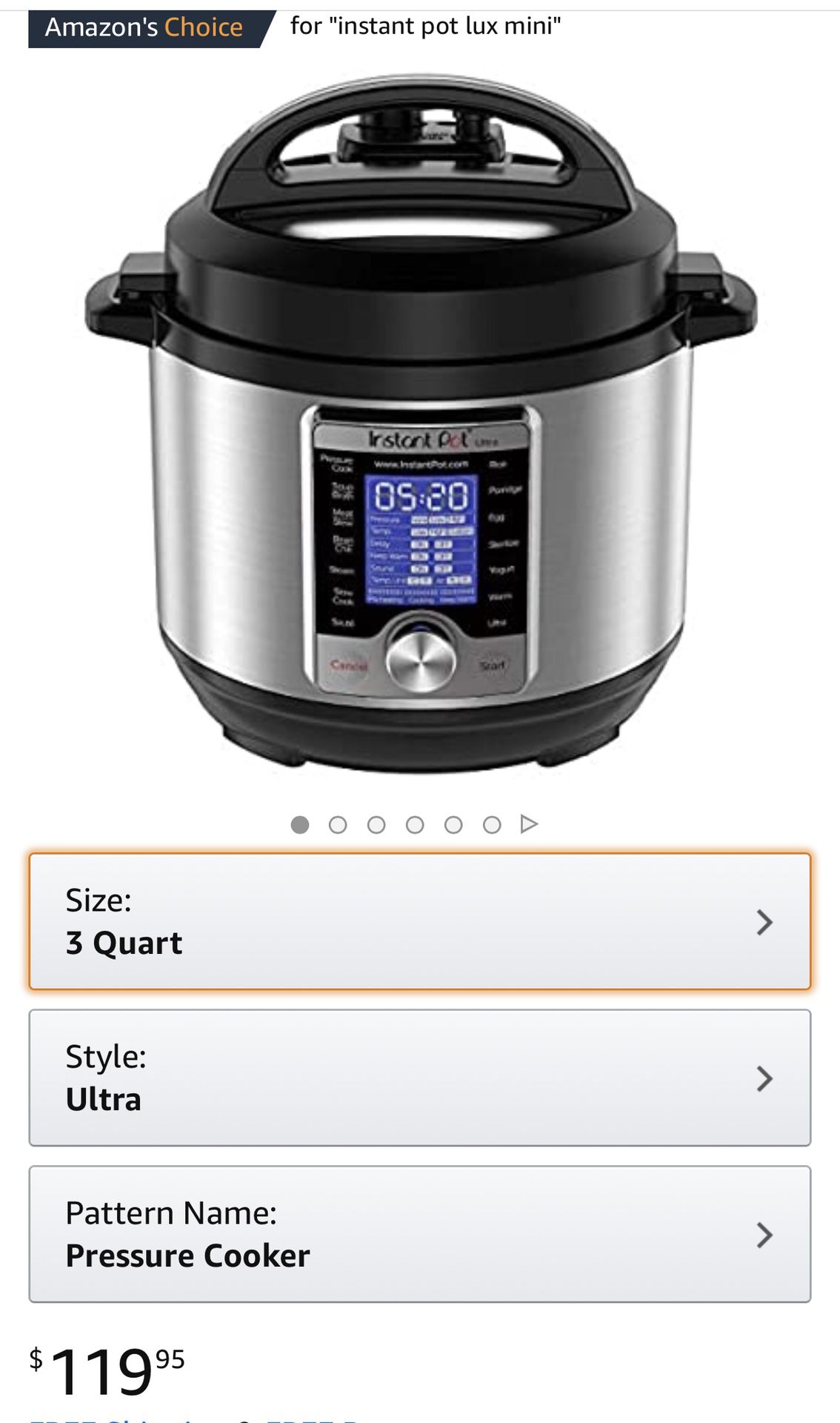 Instant Pot Ultra Mini 10-in-1 Electric Pressure Cooker, Sterilizer, Slow Cooker, Rice Cooker, Steamer, Sauté, Yogurt Maker, Cake Maker, Egg Cooker,