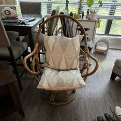 Vintage Rattan Swivel Accent Chair with Cushions