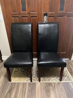 Set of 2 Black Leather High Back Chairs