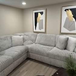 3 Piece Sectional + Stainless Steel Refrigerator 