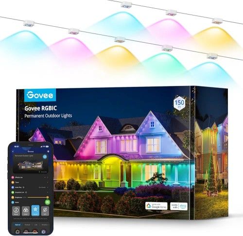 Govee Permanent Outdoor Lights, Smart RGBIC Outdoor Lights with 75 Scene Modes, 150ft with 108 LED Lights, IP67 Waterproof for Patio Decorations, Work