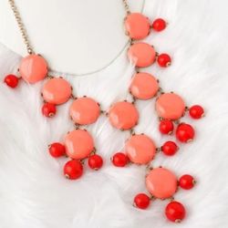 J. Crew Statement Necklace Coral Salmon Cabochon Vintage