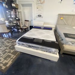 Queen Size platform Bed Frame With Built in Nightstands