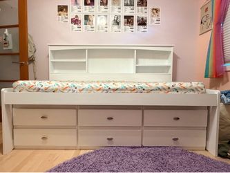 WHITE TWIN BED WITH Bookcase/dresser for sale