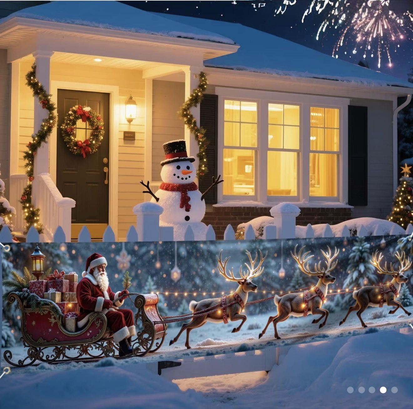 Christmas Porch Decorations with Santa Sleigh Banner