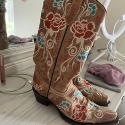 Circle G by Corral Cognac Embroidered Floral Womens Western Boots