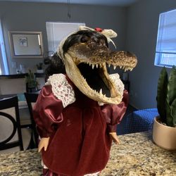 Miss Rose | Taxidermy Custom Made Genuine Alligator Head Porcelain Doll