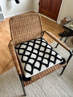 Wicker and Black Metal Accent Chair boho