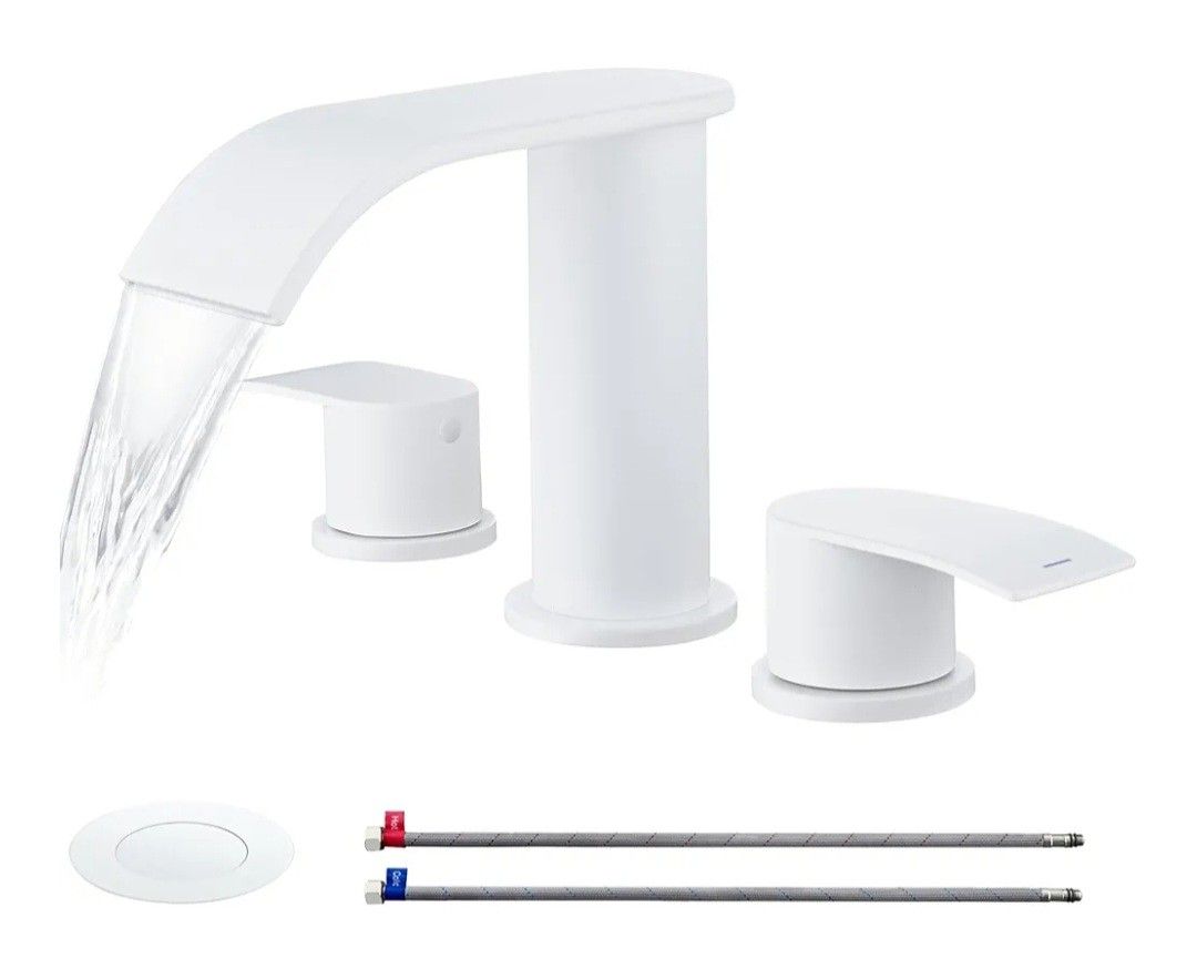 Ultimate Unicorn White Bathroom Faucet 3-hole 2-handle 8in Spread With Pop-up Drain New 