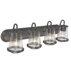 32 in. Georgina 4-Light Steel Industrial Bathroom Vanity Light with Clear Seedy Glass Shades