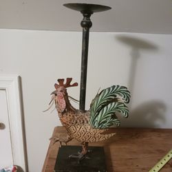 Beautiful Primitive Tin Rooster Candle Holder 