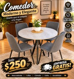 Modern Round Dining Table Set with 4 Chairs