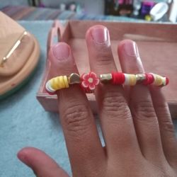 Red white yellow flower bracelet handmade.