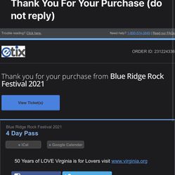 Blue Ridge Rock Fest 4 Day Pass