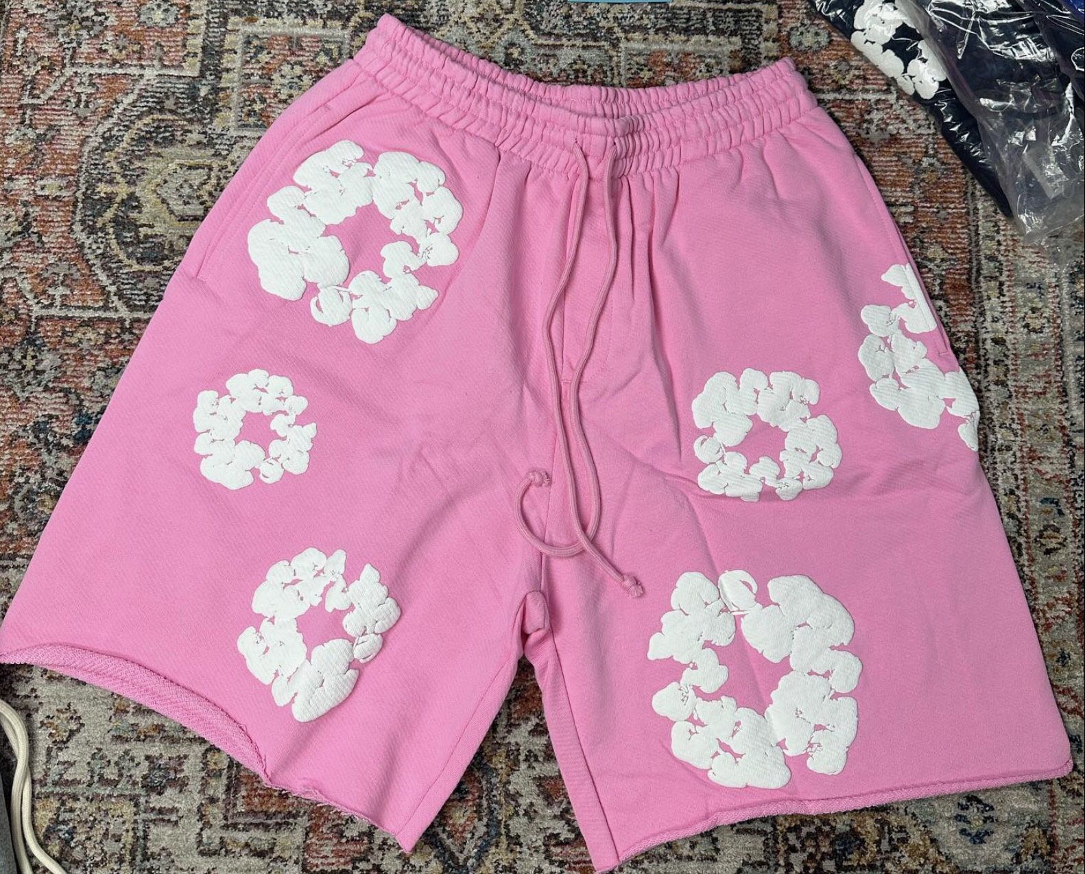 Denim Jeans Tears Pink Chrome Shorts Cotton Wreath Hearts Off White Shorts