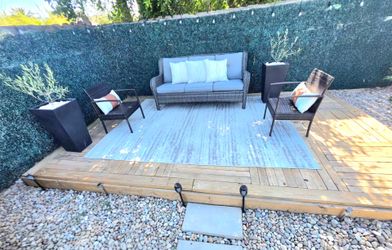 3-Seat Wicker Outdoor Sofa with chairs and New cushions "TABLE NOT INCLUDED"