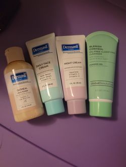 Dermasil daily face cream, oatmeal milk toner, night cream and blemish control oil free clarifying cleanser 