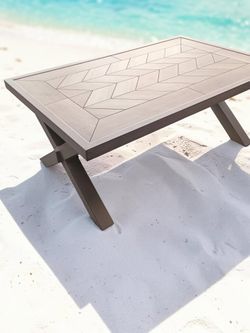 Outdoor Chevron Tile-Top Coffee Table with Metal X-Base – 44”-#1158