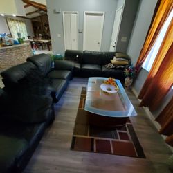 Sofa Sectional Leather Black