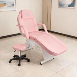 New Heavy DutyFacial Chair, Tattoo Bed/Salon with Hydraulic Stool for Professional Massage, Facial Eyelashes, Beauty Treatment, Spa, Pink  New in box 