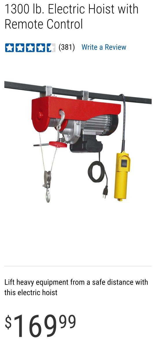 Harbor Freight Pittsburgh Electric Hoist 1300lb