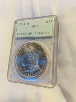 1881-S Morgan Silver Dollar PCGS MS65 - Vintage Gen 1 Rattler Holder - Gem BU