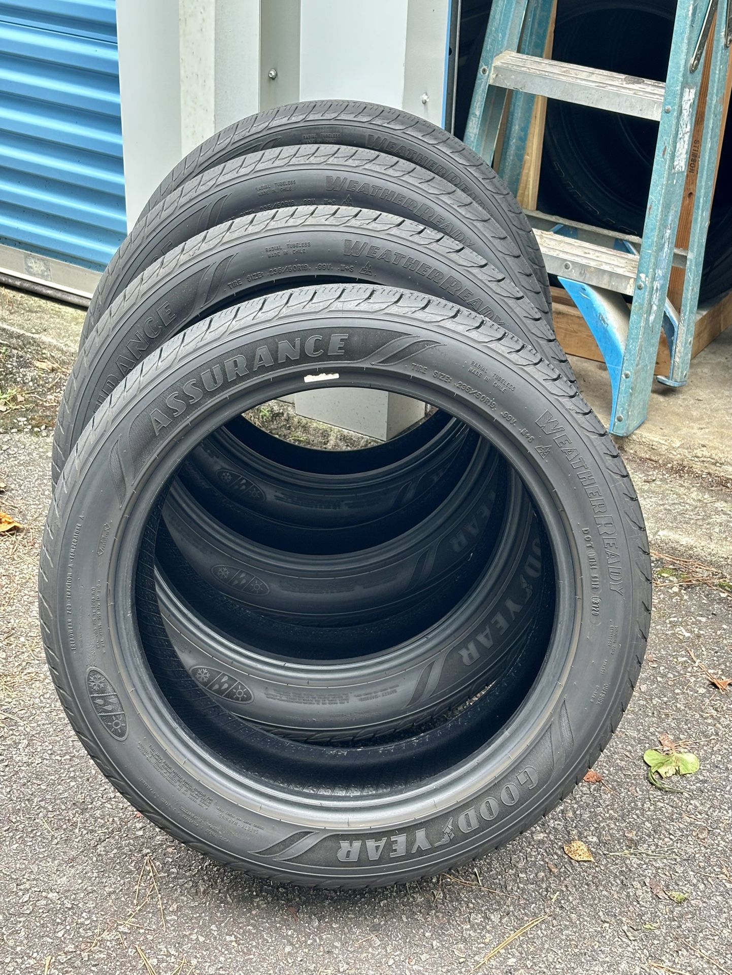 Set of 4 Used Tires Goodyear Assurance Weatherready 235/50R19. About 60% Tread. 