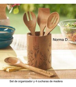 Set De 4 Cucharas Y Organizador De Madera Acacia Nuevos En Sus Cajas 🌺 Princess House 🌺