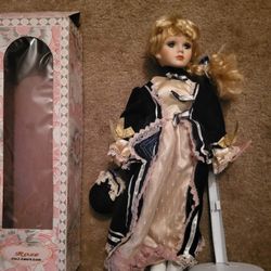 16" Rose Collection - Doreen - Porcelain Doll W/ Stand - Like-New 