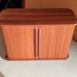 Midcentury Teak Sliding Tambour Door Wall Cabinet