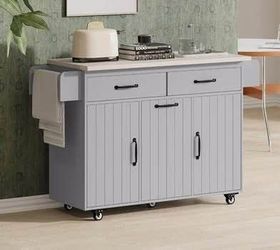 Assembled New 51" Kitchen Island w/ Till Out Trash Can Cabinet Rolling Kitchen Cart w/ Drop Leaf
