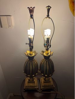 Pair of Vintage Brass Lamps with Natural Aged Patina MCM Style Retro
