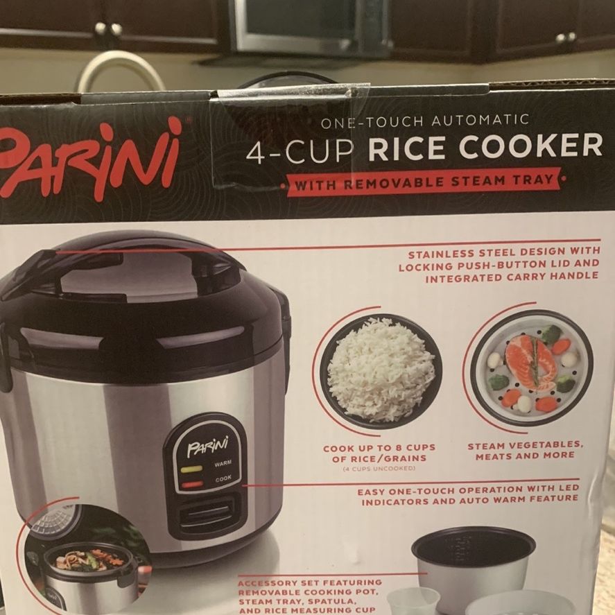 Parini Cookware Rice Cooker New Parini 4-Cup Rice Cooker with Steam Tray – Stainless Steel ...