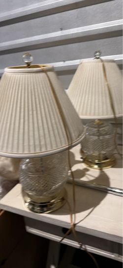Pair of Glass Table Lamps with Cream Shades