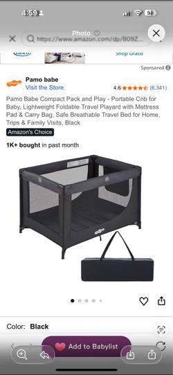 Pamo Babe Compact Pack & Play Portable Crib – Black 👶🖤