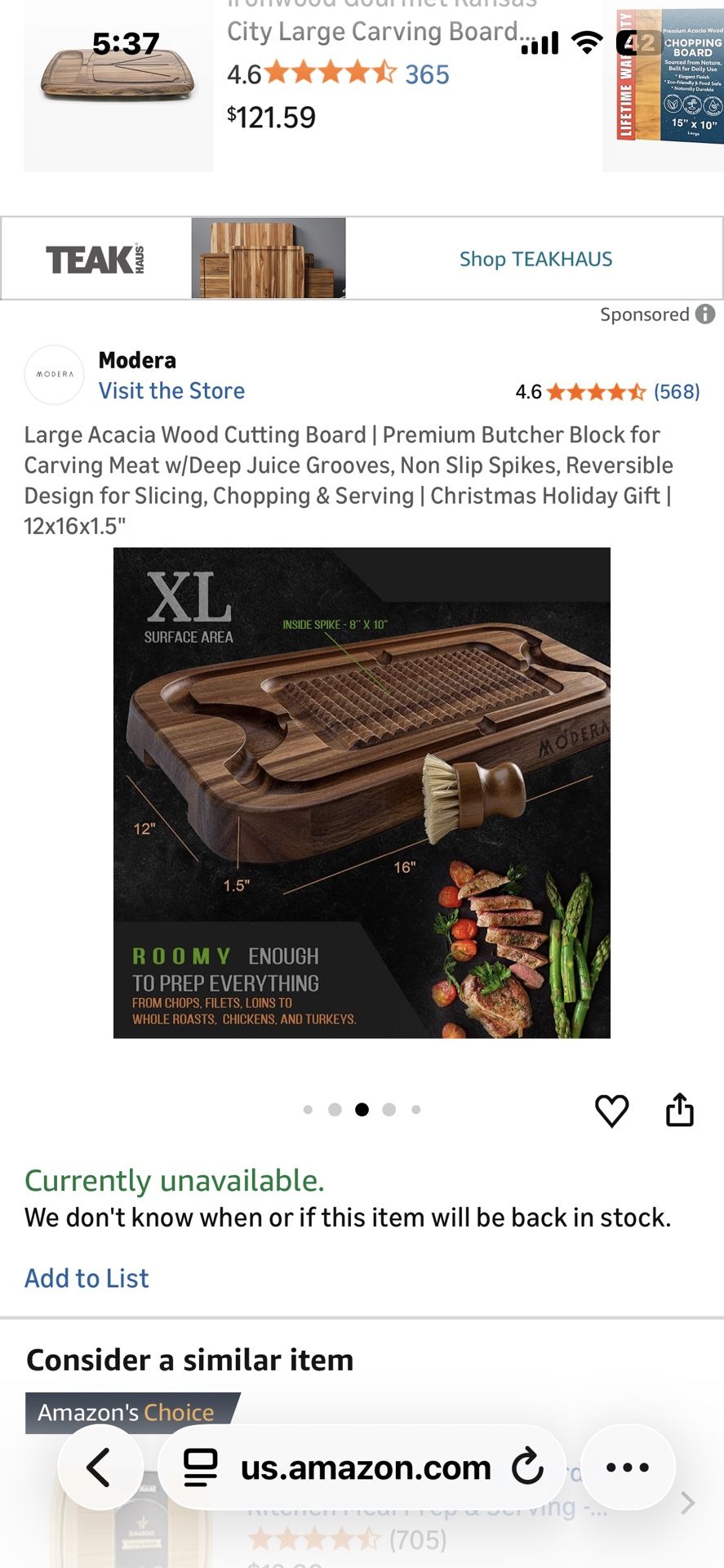 modera acacia cutting board new