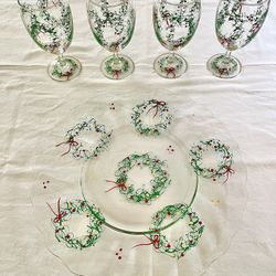Christmas Plate & Glasses, Glass, Ornate, Fun