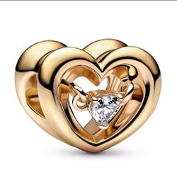 Radiant Heart & Floating Stone Charm For PANDORA BRACELET 
