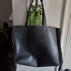 Black Tote With Fringe on Either Side