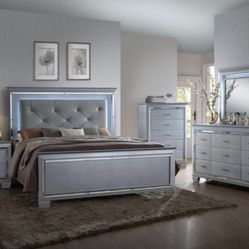 4pc Bedroom Set Includes Bedframe, Nightstand, Chest & Dresser.