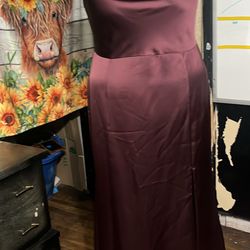 AMSALE Burgundy Cowl Neck Dress 